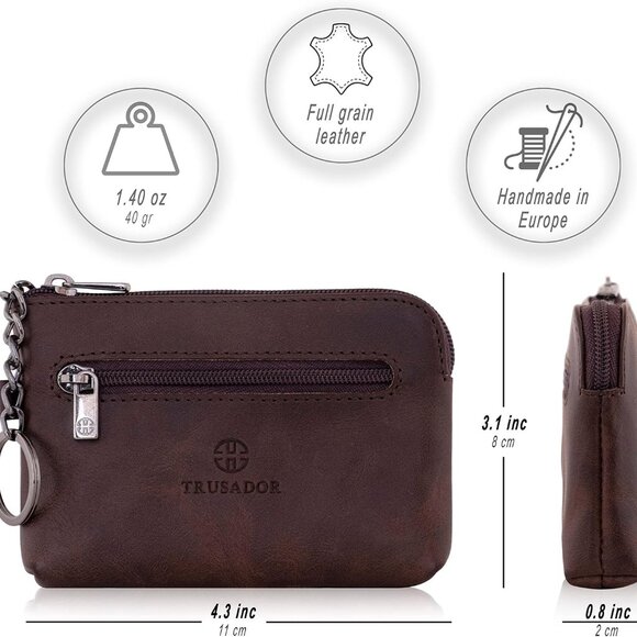 Milano Women Men Leather Coin Card Key Ring Wallet Pouch Purse Zipper Change Bag - Picture 3 of 6